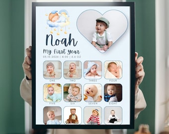 Sjabloon fotocollage baby eerste jaar | Mijlpaalbord (canva)