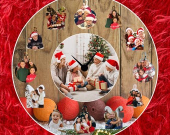Christmas Photo Clock Canva Template | Festive Family Collage Frame | Holiday Ornament Photo Display | Digital Printable
