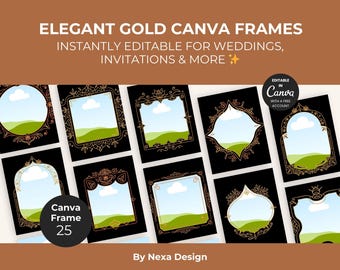 Ornate Gold Canva Frames: Elegant Wedding Invitation Borders (Digital Download)