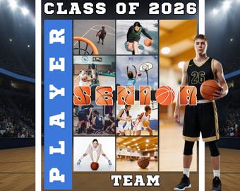 Senior Basketball Photo Collage | Class of 2026 Poster (Canva Template)