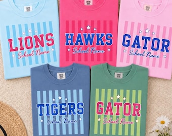 Comfort Colors© Custom Mascot Striped Shirt, School Spirit Shirt, Back To School Tee, Custom Mascot Shirt, Test Day Shirt, School Spirit Tee