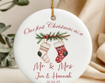 Personalized First Christmas Married Ornament 2025,Customized Our First Christmas As Mr And Mrs Christmas Ornament,Personalized Wedding Gift