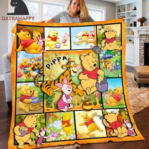 Personalized Winnie The Pooh Blanket, Pooh Bear Blanket, Pooh and Friend Blanket, Piglet Tigger Eeyore Blanket, Baby Blanket,Christmas Gift