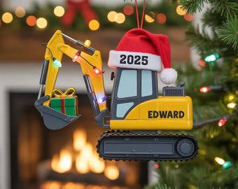 Personalized Excavator Christmas Ornament, Construction Truck Holiday Decor, Ornament Christmas Gift, Christmas Gift