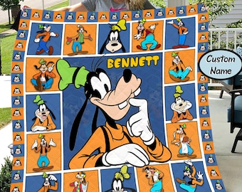 パーソナライズされたグーフィーキルトブランケット、グーフィー映画ブランケット、お子様への誕生日プレゼント、ベビーブランケットギフト、ミッキーミニーグーフィー