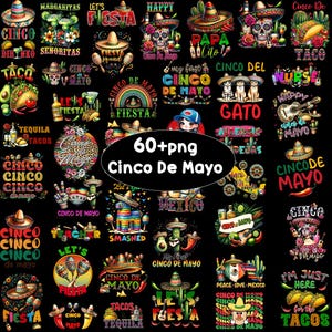 Más de 60 paquetes de Cinco de Mayo (PNG), Fiesta Mexicana (PNG), Let's Fiesta (PNG), Tequila Mexicano (PNG), Tacos (PNG), Sombrero de Nachos, Diseño de Sublimación