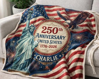 アメリカ合衆国建国250周年記念パーソナライズブランケット、1776～2026年愛国心あふれるアメリカのキルトブランケット、アメリカ合衆国建国250周年記念ギフト