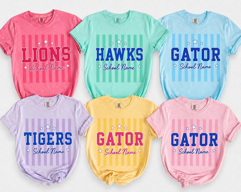 Comfort Colors© Custom Mascot Striped Shirt, School Spirit Shirt, Back To School Tee, Custom Mascot Shirt, Test Day Shirt, School Spirit Tee image 2
