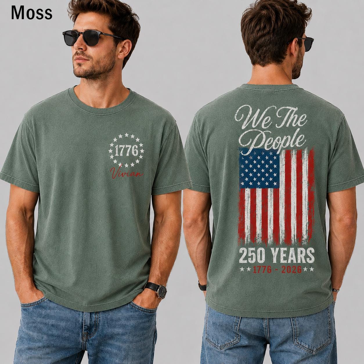 Discover Personalized We The People Double Sided T-Shirt, 1776-2026 US Flag Patriotic 4th of July Veteran Gift