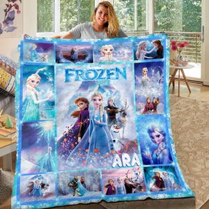 パーソナライズされたアナと雪の女王のブランケット、カスタムネームのディズニーキルトブランケット、プリンセスエルサブランケット、ディズニーの誕生日の女の子へのギフト、子供用ブランケット、新生児へのギフト 画像 1