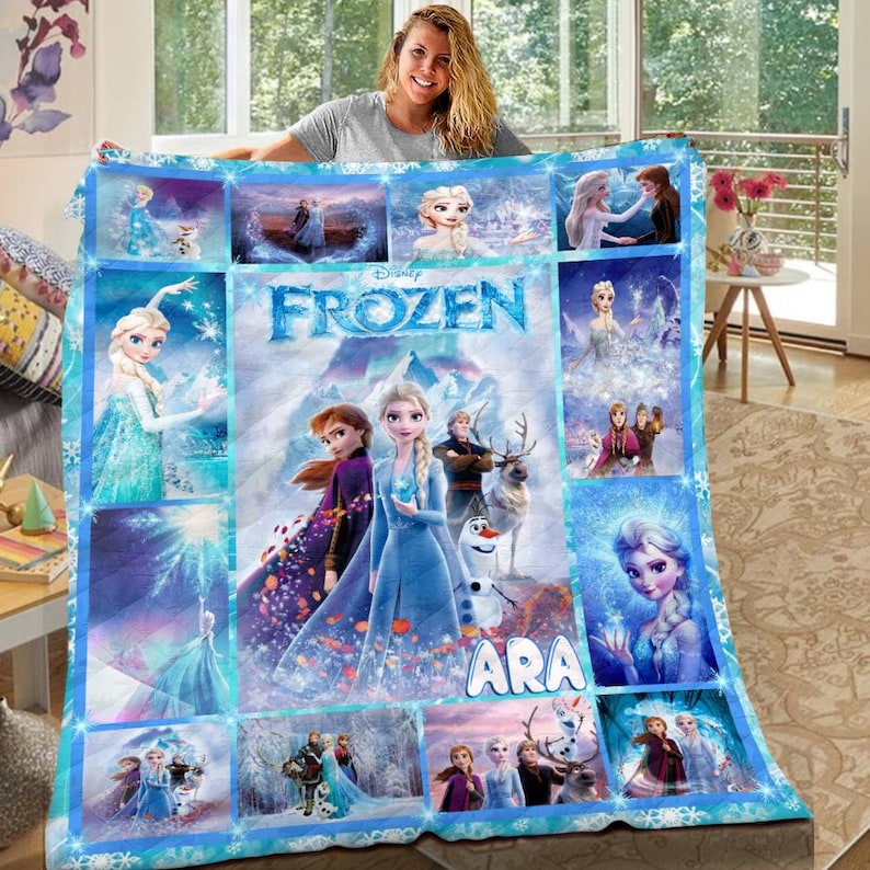 パーソナライズされたアナと雪の女王のブランケット、カスタムネームのディズニーキルトブランケット、プリンセスエルサブランケット、ディズニーの誕生日の女の子へのギフト、子供用ブランケット、新生児へのギフト 画像 1