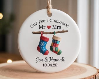 Personalized First Christmas Married Ornament 2025,Customized Our First Christmas As Mr And Mrs Christmas Ornament,Personalized Wedding Gift