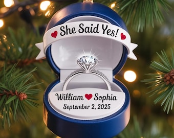 Personalized Engagement Ring Ornament , Couple Christmas Ornament, We're Engaged Ornament, She Said Yes, Ring Box Ornament, Marry Ornament