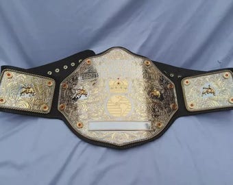 Fandu Big Gold Wrestling Championship Replica Belt: Real Leather, Brass Plates