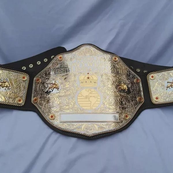 Fandu Big Gold Wrestling Championship Replica Belt: Real Leather, Brass Plates
