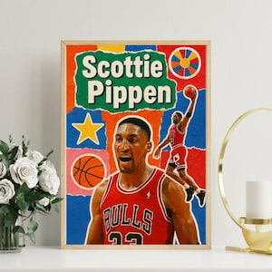 Scottie Pippen Pop Art Poster – Digital Wall Art for Basketball Fans – Bold Sports Decor for Bedroom or Office – Printable Artwork