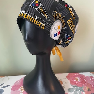 Pittsburg Steelers Bouffant Scrub Cap with Optional Satin Lining