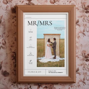 Personalized Vintage Wedding Wall Art, Custom Mr/Mrs Photo Print, Vintage Frame Anniversary Gift, Digital Couple Poster, Retro Love Decor
