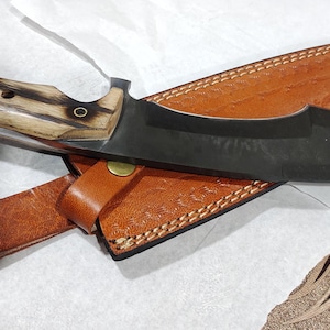 13&quot; Custom handmade carbon steel blade hunting bowie knife WOODEN HANDLE + SHEATH