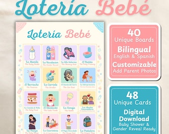 Lotería Bebé Game: Spanish-English Baby Shower Bingo (Printable)