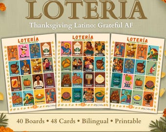Thanksgiving Latino Loteria: Tacksam AF-tvåspråkigt spel (utskrivbart)