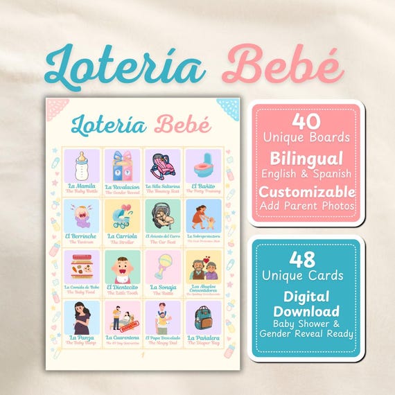 Lotería Bebé Game: Spanish-English Baby Shower Bingo (Printable)