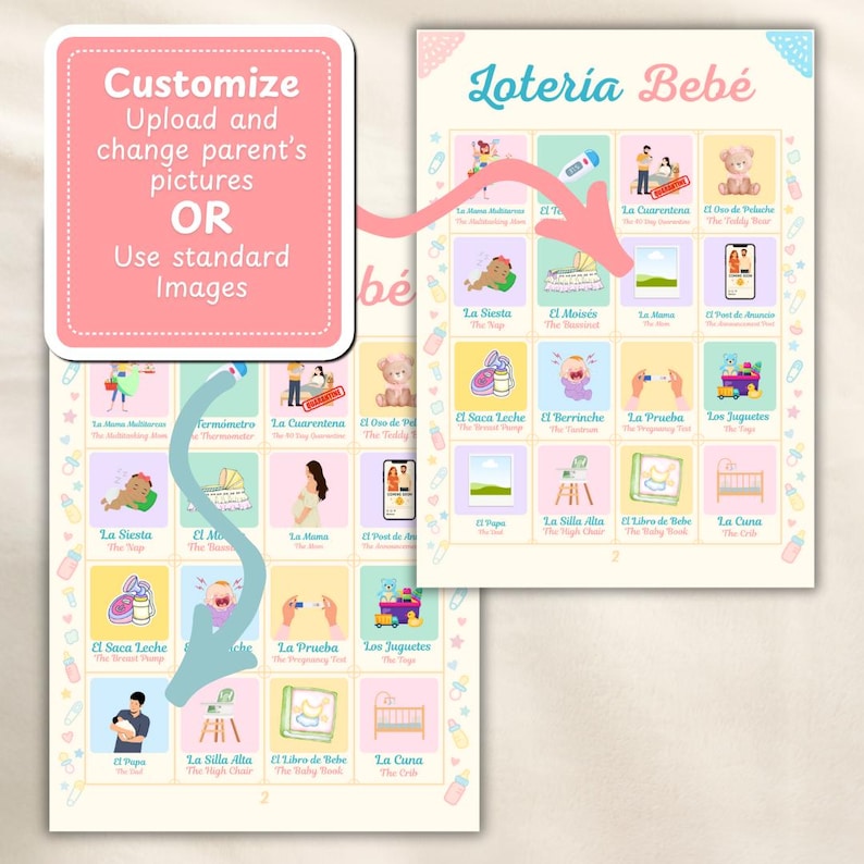 Lotería Bebé-spel: Spansk-engelsk Baby Shower Bingo (utskrivbar) bild 5