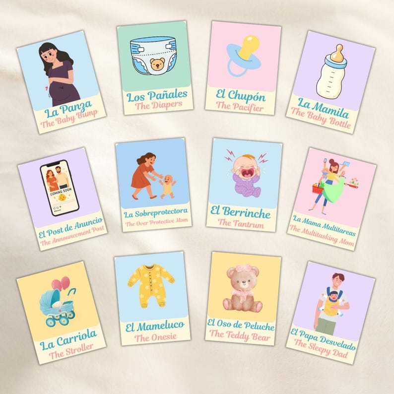 Lotería Bebé-spel: Spansk-engelsk Baby Shower Bingo (utskrivbar) bild 4