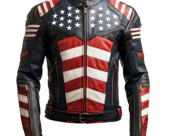 LEXUCCI – leren herenmotorjack met Amerikaanse vlag – MC-2406