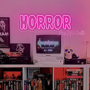HORROR Neon Sign,Custom horror neon sign,Gothic decor,Movie Room Display Gift for Horror Decor Fans,Dark Art Sign,Scary Halloween Decor