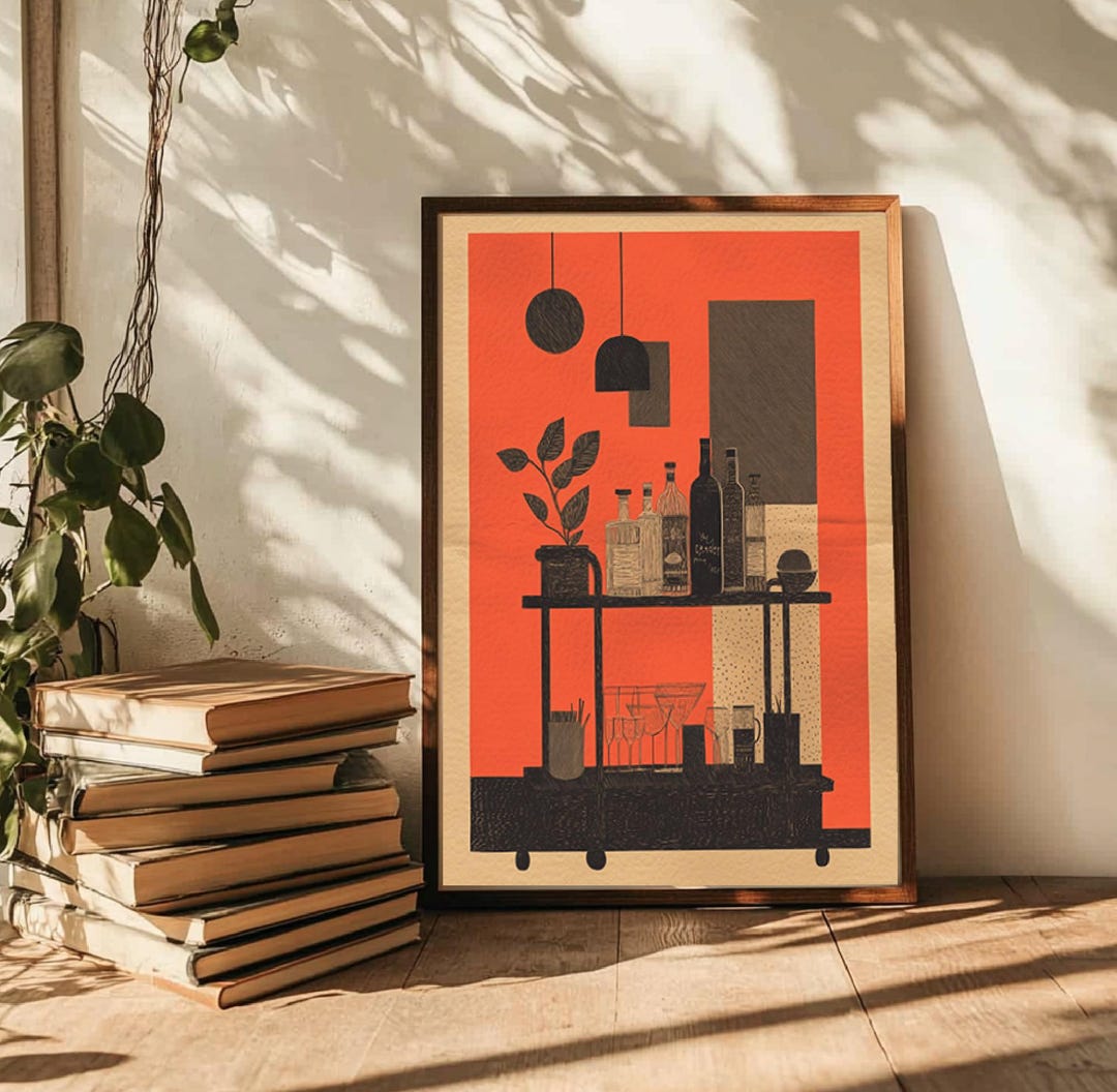 Chic Bar Cart Poster - Mid-century Modern Cocktail Art Print – Bold ...