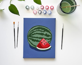 Kit de pintura por números de sandía: Arte frutal DIY, pintura para principiantes (lienzo de 8 x 10 pulgadas)