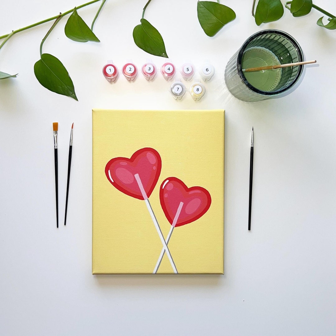 Heart Lollipops Handcrafted Paint by Number Kit: Easy DIY Painting ...