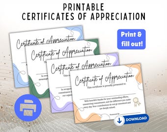 Certificados de reconocimiento imprimibles (juego de 4) / Descarga en PDF para imprimir y usar
