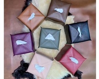 Funda para caja de pañuelos de cuero hecha a mano – Soporte para pañuelos minimalista de lujo, decoración personalizada para el hogar en cuero, regalo para el hogar y la oficina - Caja de pañuelos de cuero