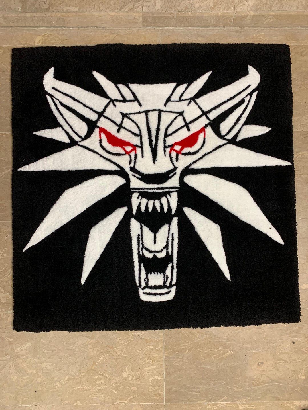 The Witcher Wolf Rug | Handmade Custom Rug | White Witcher Wolf Carpet ...
