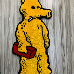 Yellow Abstract Character Rug – Funky Cartoon-Inspired Floor Mat – Handmade Tufted Rug for Bedroom, Dorm, or Studio
