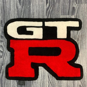 GT-R Logo Rug | Handmade Tufted Car Logo Rug | JDM Nissan GT-R Inspired Decor | Custom Racing Car Rug for Man Cave, Garage, or Gamer Room