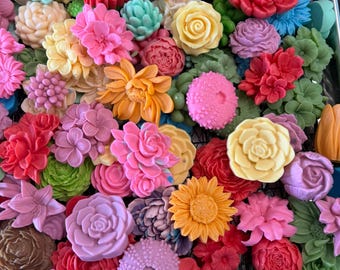 Mini Flower Soaps Sampler Set, Sculpted Succulent & Floral Shapes, Wedding Favor