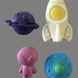 Outer Space Shaped Soap Set, Alien, Rocket, Planet, and UFO Figures, Fun Novelty Soap