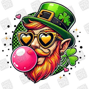 Leprechaun Blowing Bubblegum Digital PNG – Instant Download | 300dpi | St. Patrick’s Day Design for Print on Demand Products