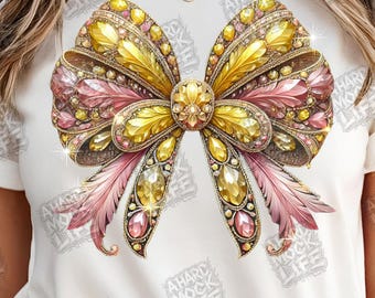 Pink & Yellow Feather Bow PNG