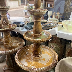 Elegant Three-Tier Onyx Marble Fountain – Handcrafted Outdoor Garden Decor Fountain