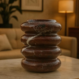 Rosso Levanto Handcrafted Marble Flower Vase – Elegant Decorative Accent for Luxury Interiors