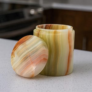 Handcrafted Onyx Marble Lidded Jar – 5&quot; H × 4&quot; W