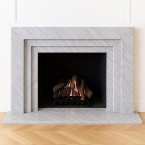 Handcrafted Ziarat White Marble Fireplace Mantel: Geometric Step Design