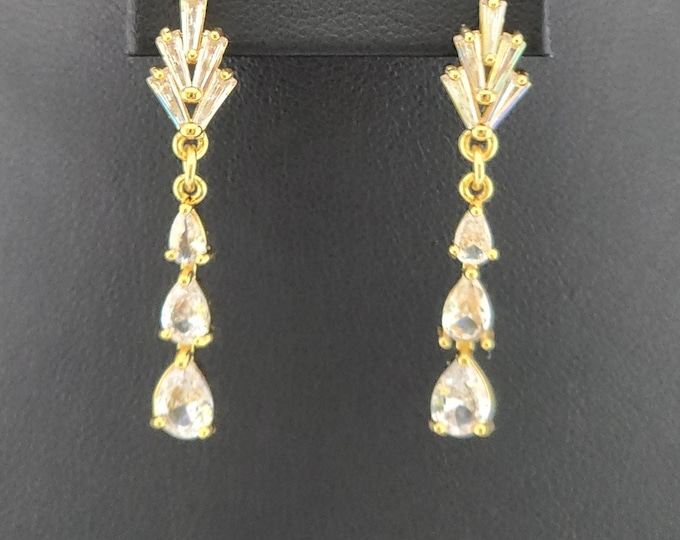 Featured listing image: Triple Tiered Teardrop Pave' Crystal Art Nouveau Style Gold Dangle Earrings