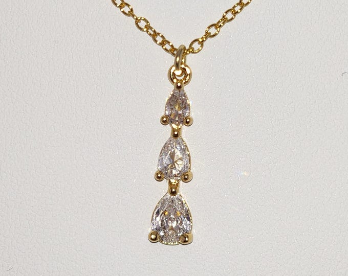 Featured listing image: 3 Tier Teardrop Crystal Pendant on a Gold Sterling Silver Necklace