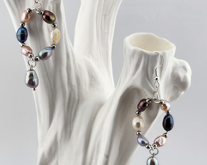 Featured listing image: Silver & Pearl Hoop Earrings