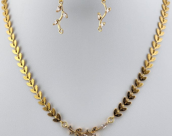 Featured listing image: Gold Leaf Choker & Crystal Branch Earring Set
